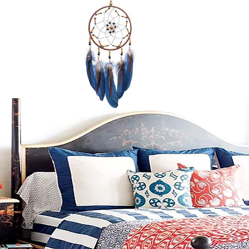 MOONFLY Dream Catcher Handmade Traditional Feather Dreamcatcher Hanging Home Wall Decoration Craft Ornament for Home, Bedroom, Kids, Boys Native American Style Décor (Star)
