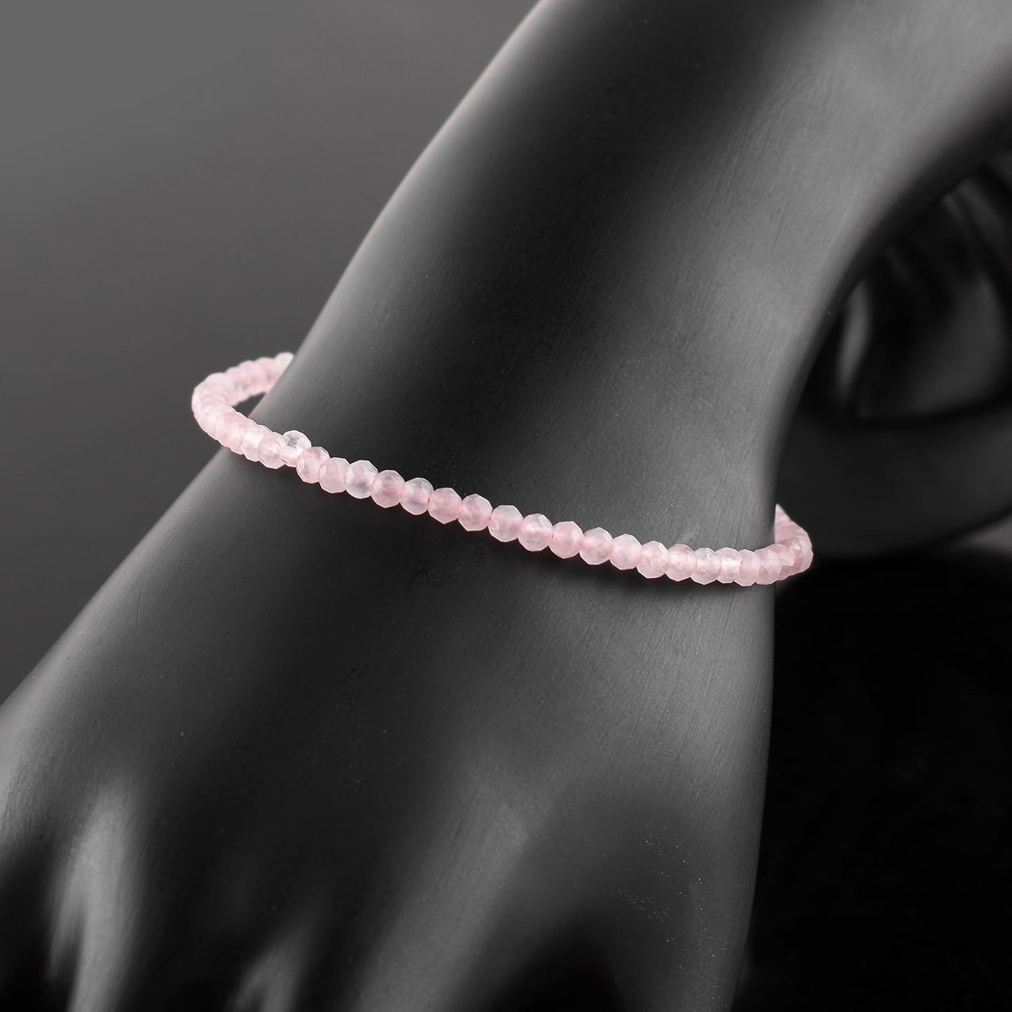 YANARA Rose Quartz Bracelet for Women, Natural Pink Gemstone Beads Dainty Jewelry, April Birthstone, Energy Healing Crystals, Silver Plated Chain 8 inch Adjustable, Birthday Valentines Day Gifts For Her