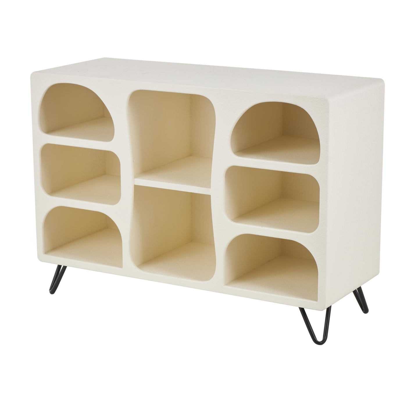 Deco 79 Wood Storage Shelving Unit 8 Shelf Shelving Unit with Black Metal Support, Display Shelf 40" x 15" x 28", Cream
