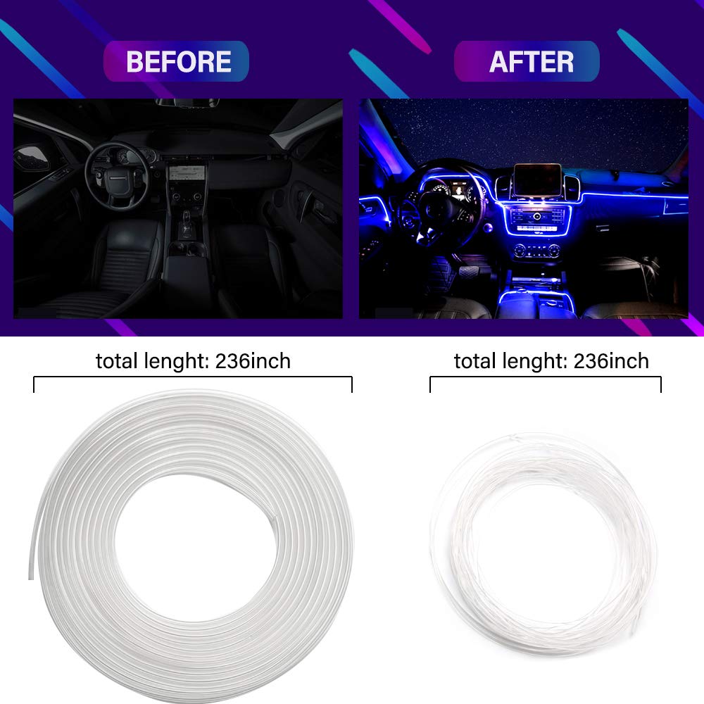 MAODANER Car LED Interior Strip Light, 16 Million Colors 5 in 1 with 236 inches Fiber Optic, Multicolor RGB Sound Active Automobile Atmosphere Ambient Lighting Kit - Wireless Bluetooth APP Control