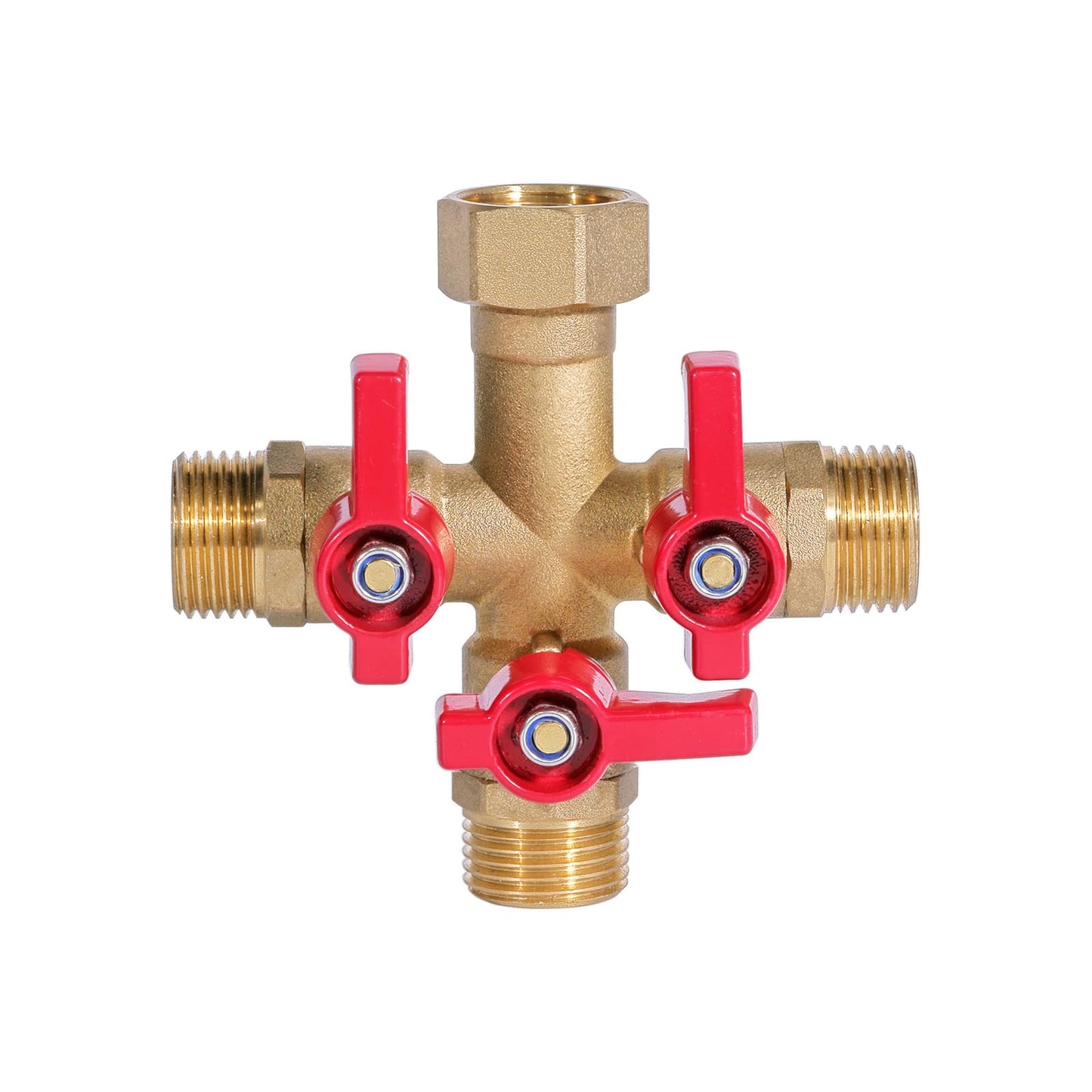 HQMPC Garden Hose Splitter Brass Hose Splitter With Stainless Steel Long Handle Brass Y Valve Water Garden Hose Adapter 3 Way Y Valve 3/4" GHT Thread Red Handle