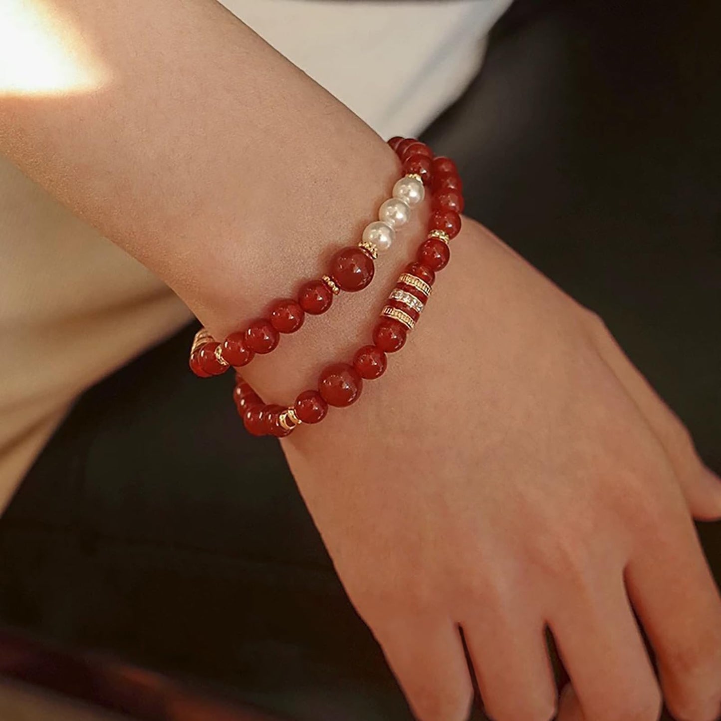 Yochus 60pcs Red Onyx Agate Beads，6mm Healing Power Natural Stone Round Loose Beads for Jewelry Making Earring Necklace DIY Crafts