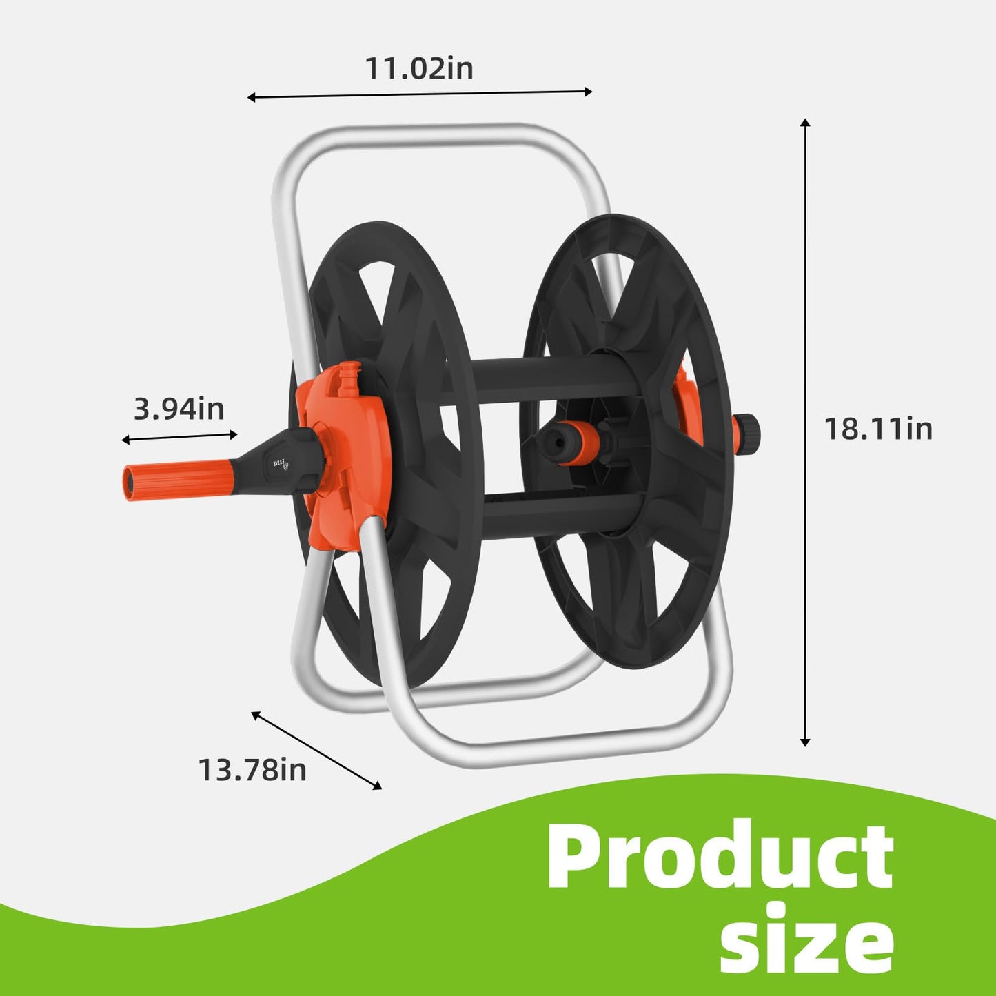 YESTAR Water Hose Reel Cart, Holds 60-80 Ft of 5/8 Inch Hose, Orange Wall Mounted Garden Hose Cart, Portable Hose Reel for Convenient Storage and Watering