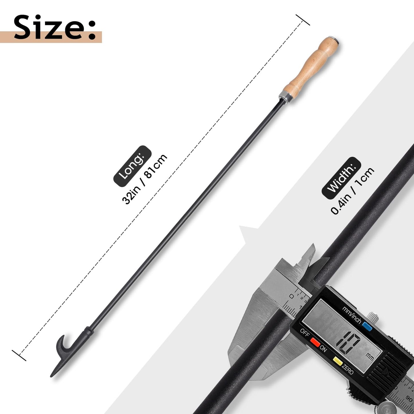 AGM Fire Poker for Fire Pit, 32" Long Heavy Duty Campfire Poker Stick with Wooden Handle for Camping, Fireplace, Bonfires, Rust Resistant Portable Fire Pit Tools Accessories for Outdoor & Indoor