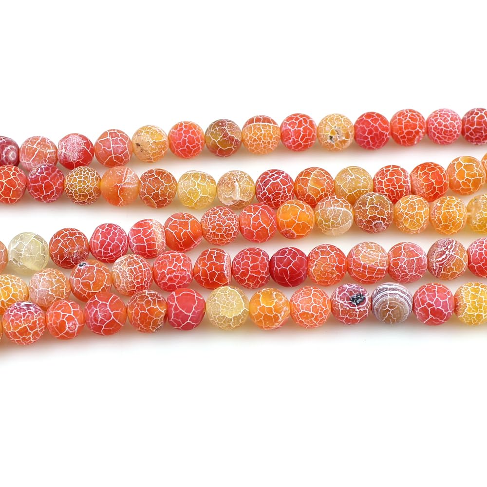 MJDCB Natural Orange Frosted Agate Round Stone Beads for Jewelry Making DIY Bracelets Necklaces (10mm)