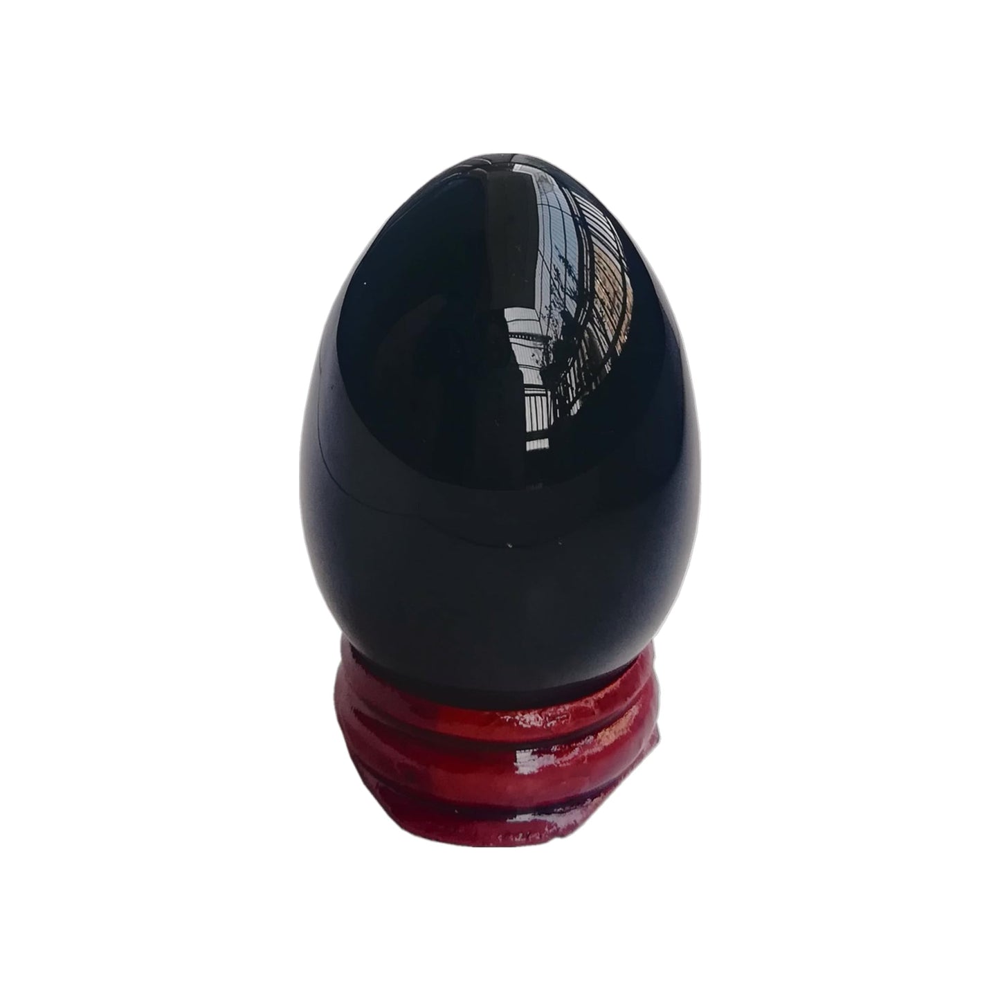 Sunshcat Natural Black Obsidian Egg Shaped Meditation Chakra and Home Decor Balance Crystals and Healing Stones Statue Set,35 * 50mm Easter and Thanksgiving Gift,with Wooden Bracket