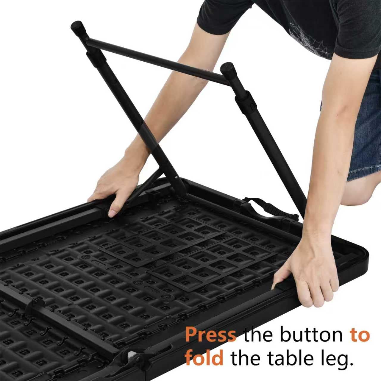 Amazon Basics Portable 4 Ft Rectangular Folding Dining Table, 4 Adjustable Height Settings, Space Saving Fold-in-Half Design and Carrying Handle, Indoor & Outdoor, Washed Black, 47.8 x 23.9 x 33.9 in