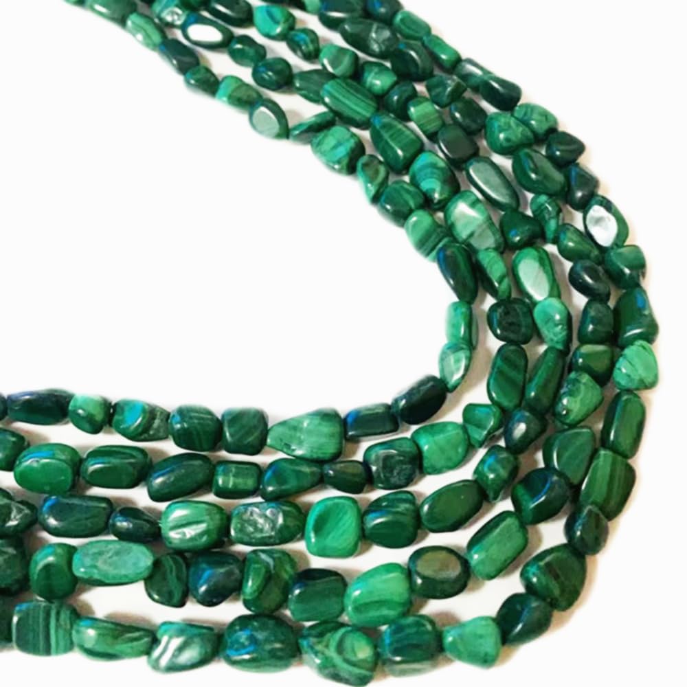jodaying 6-8mm Natural Malachite Nuggets Oval Free Tumbled Pebble Semi Precious Gemstone Loose Stone Beads Approx 15.5 inch for DIY Jewelry Making