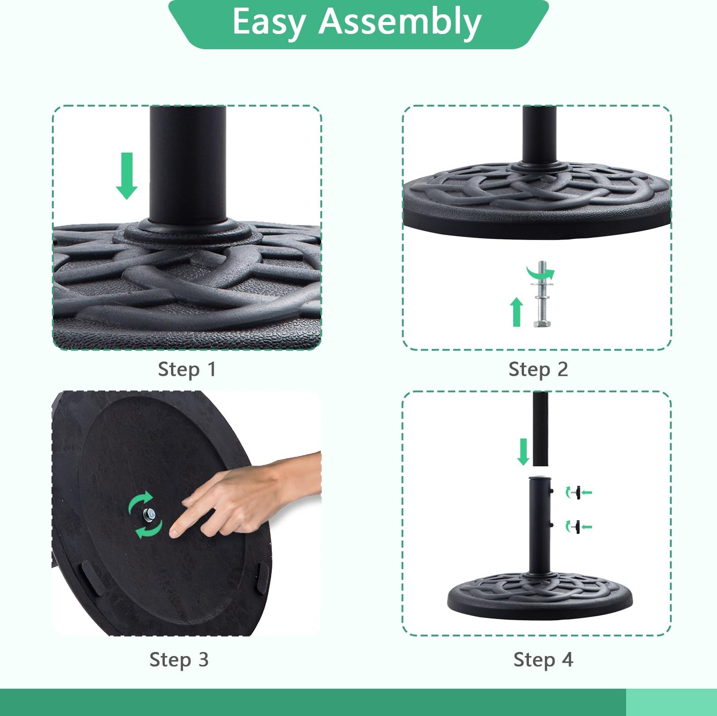 Helios&Hestia 31 lb Heavy Duty Umbrella Base, Round Resin Stand Weight for Patio Outdoor Market Table Umbrella, Black