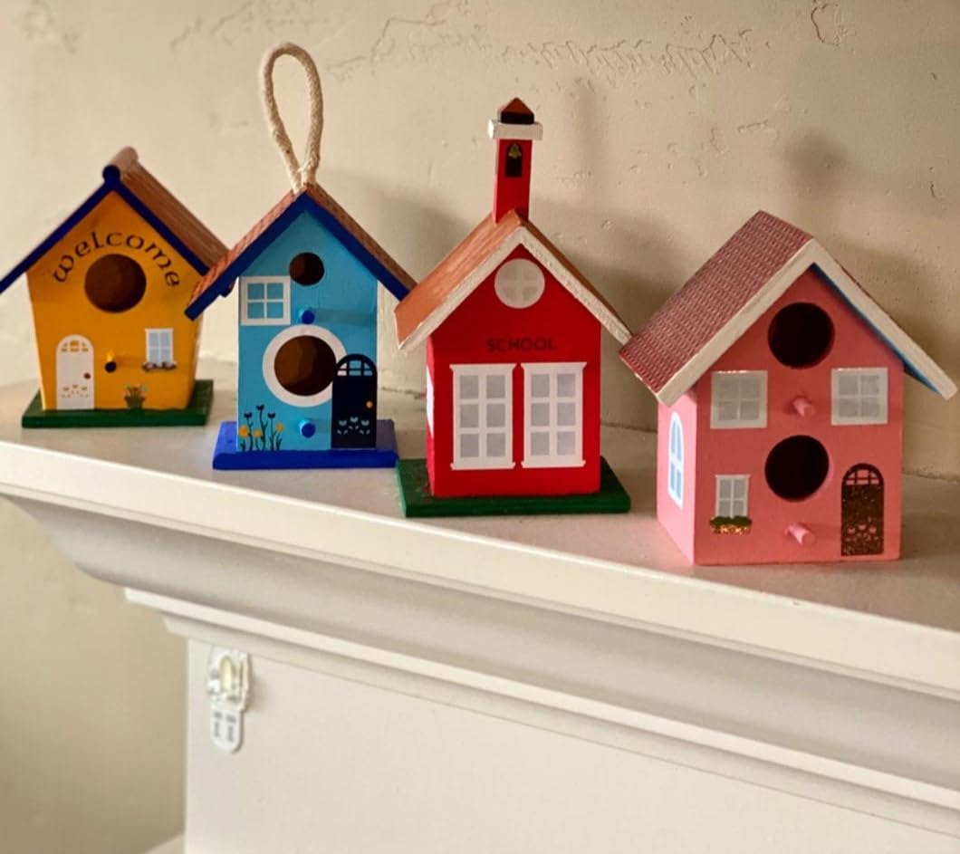 Creative Hobbies® Mini 4 Inch Tall Birdhouse - Set of 4 Styles, Small Unfinished Wood Ready to Paint or Decorate