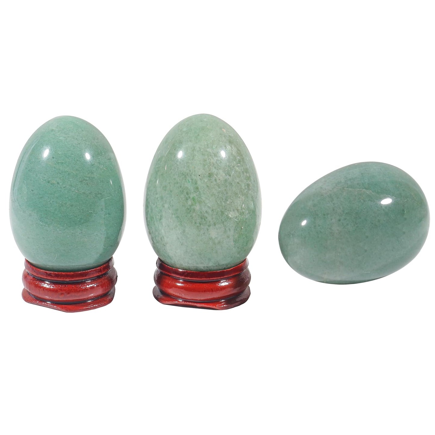 Fekuar Stone Egg Figurine, Polished Healing Crystal Easter Eggs Sphere Sculpture with Wood Stand, Natural Green Aventurine, 1.8"