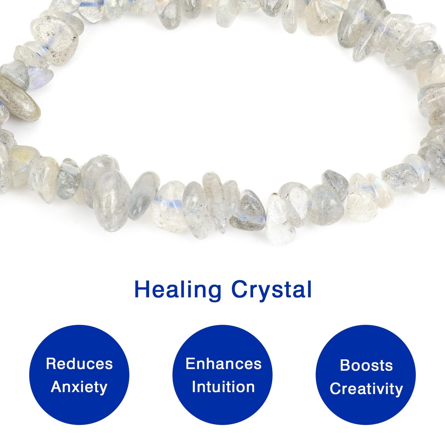 Herxion Bracelet for Women & Men- Natural Gemstone Raw Beads Stretch Bracelet, Irregular Chips Healing Crystal Jewelry. Anxiety Relief for Stress & Negative Energy Protection. Labradorite.