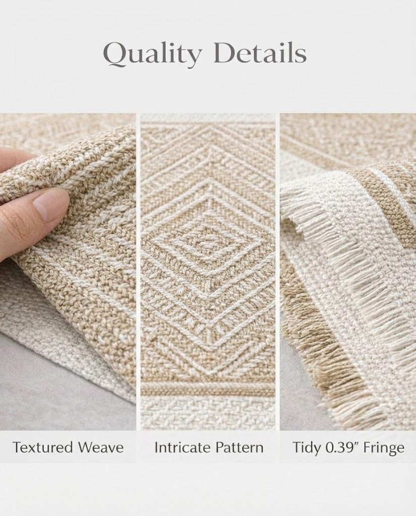 GleeNflux Placemats Set of 6, Fabric Placemats for Dining Table, Woven Polyester Place Mats with Fringe, Machine Washable, Khaki Geometric Table Mats, Modern Table Decor, Housewarming Gift