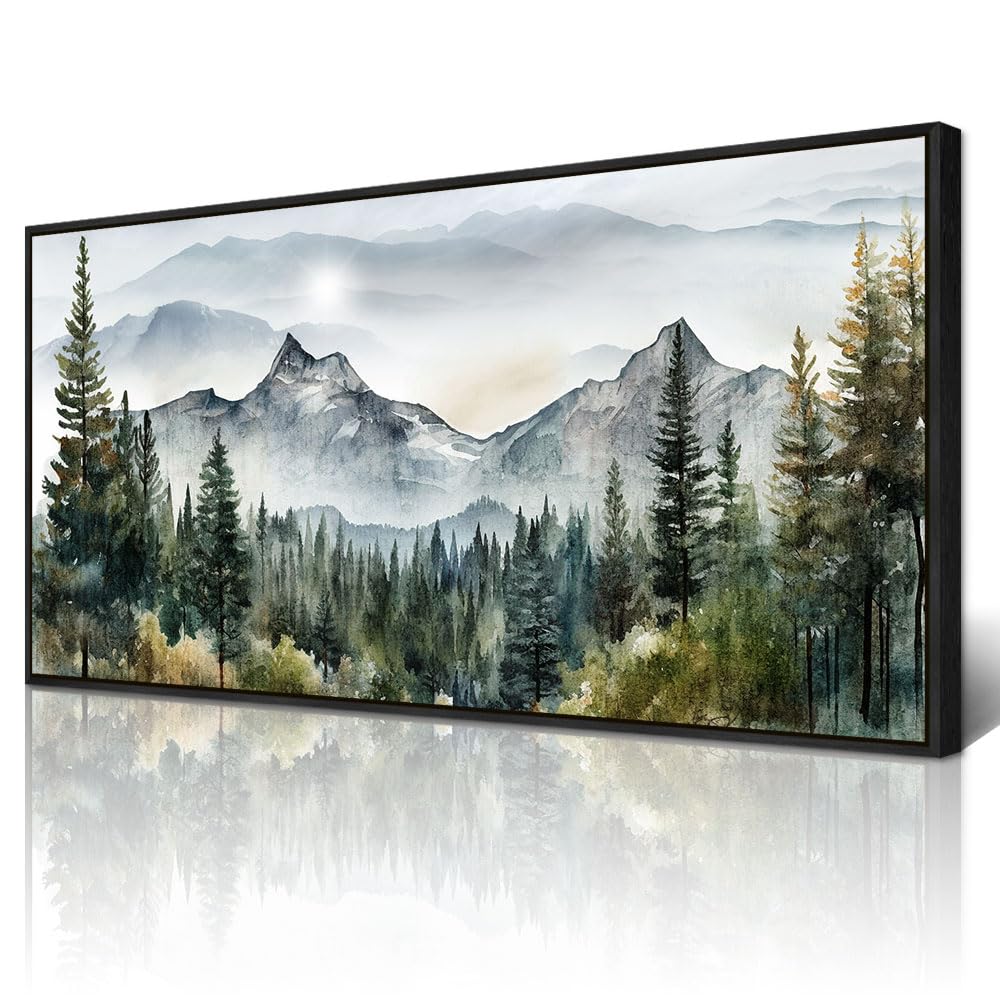 Wapluam Abstract Mountain Landscape Canvas Wall Art - Black Framed, Large, Modern Home Decor for Living Room, Bedroom, Office