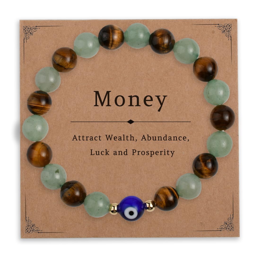 DLYFNVEV Money Attraction Bracelet Wealth Luck Fengshui Green Aventurine Tigers Eye Evil Protection Beaded Healing Crystal Natural Stone Jewelry Gifts For Women C