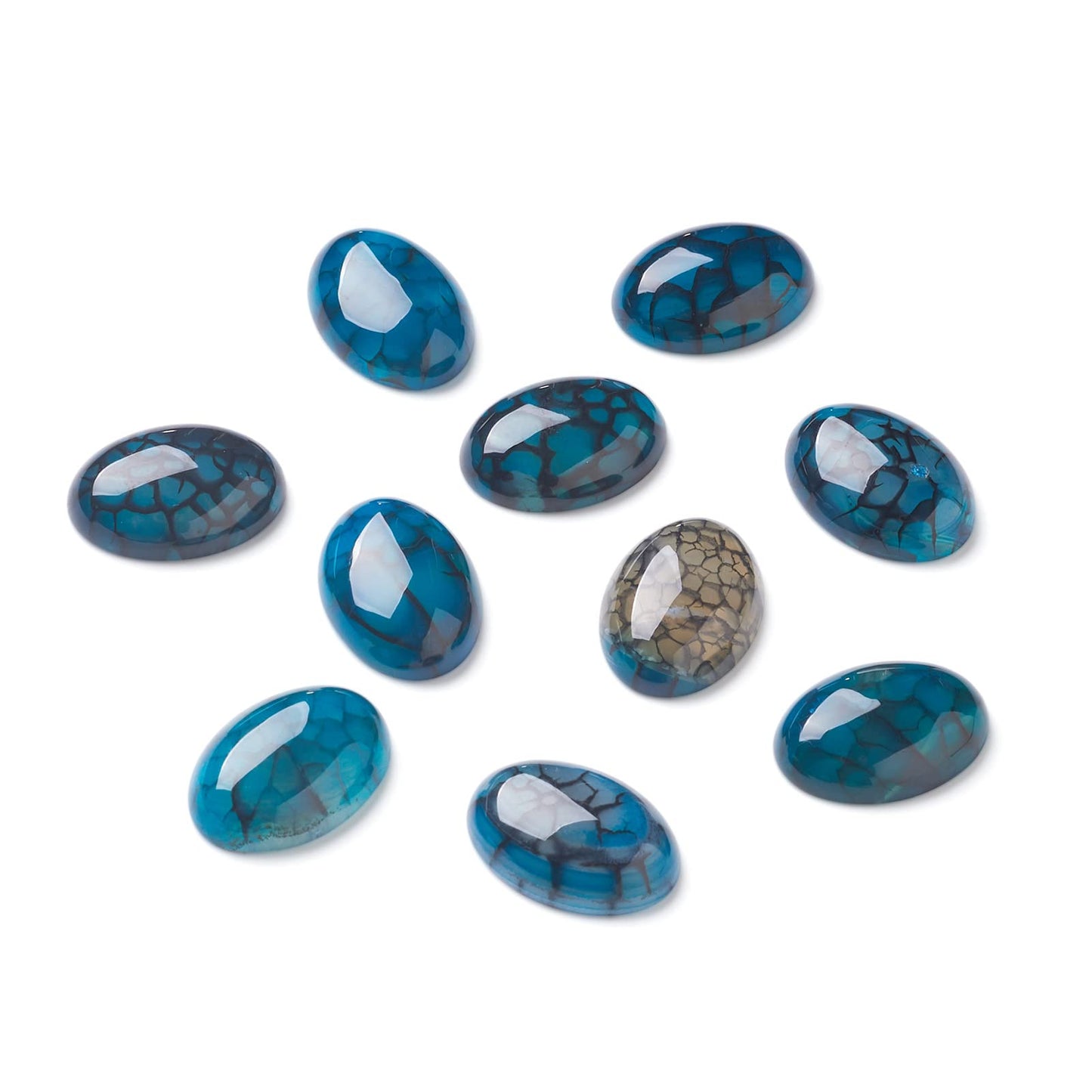 Fashewelry 20Pcs Natural Oval Dragon Veins Agate Flat back Gemstone Crystal Cabochons 25x18mm Healing Chakra Crystal Stone Bead Cab Covers No Hole for Jewelry Craft Making Marine Blue