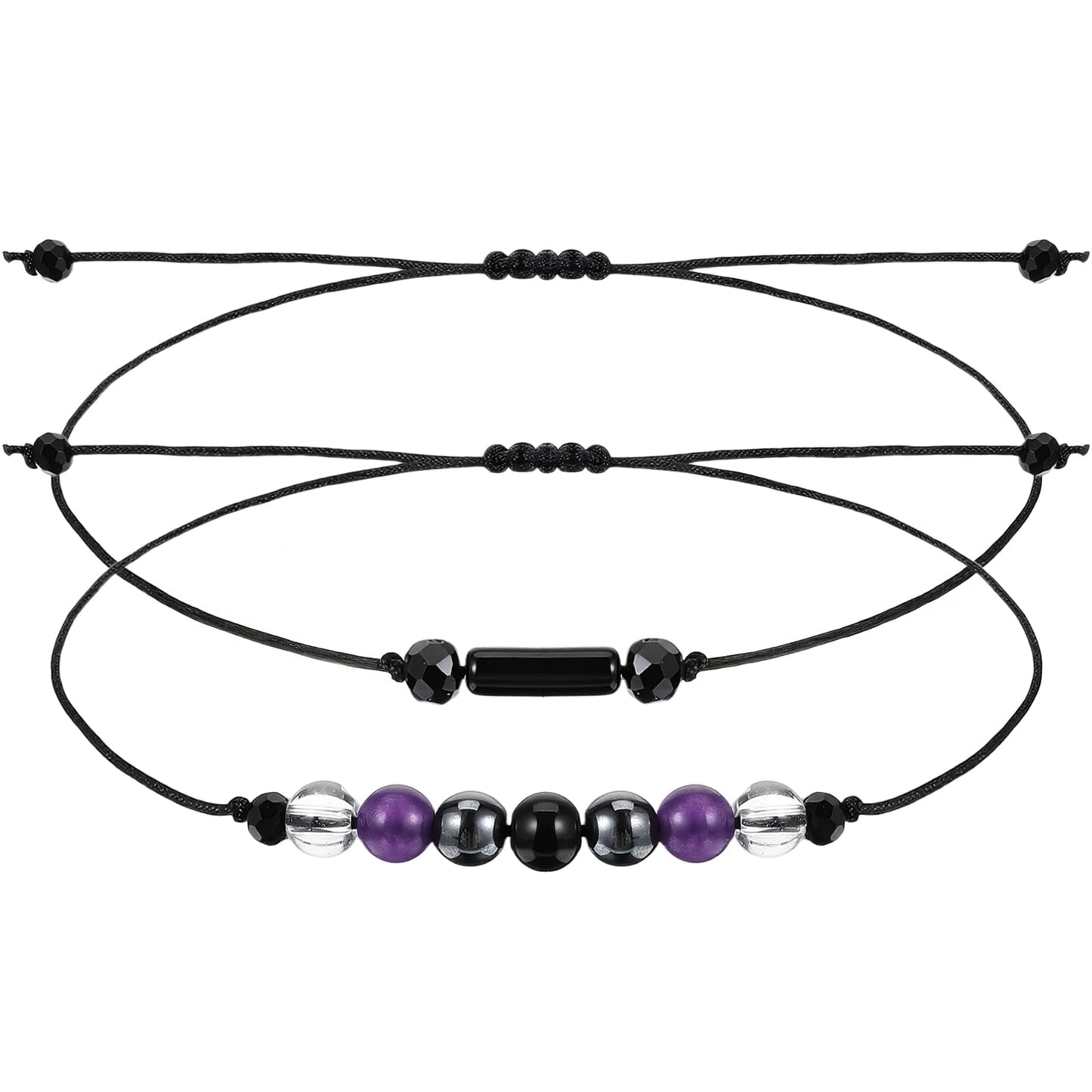 Aeaocvo 2PCS Black Tourmaline Bracelet and Black Obsidian Bracelet, Double Protection Bracelets Couples Friendship Bracelets for Women Men