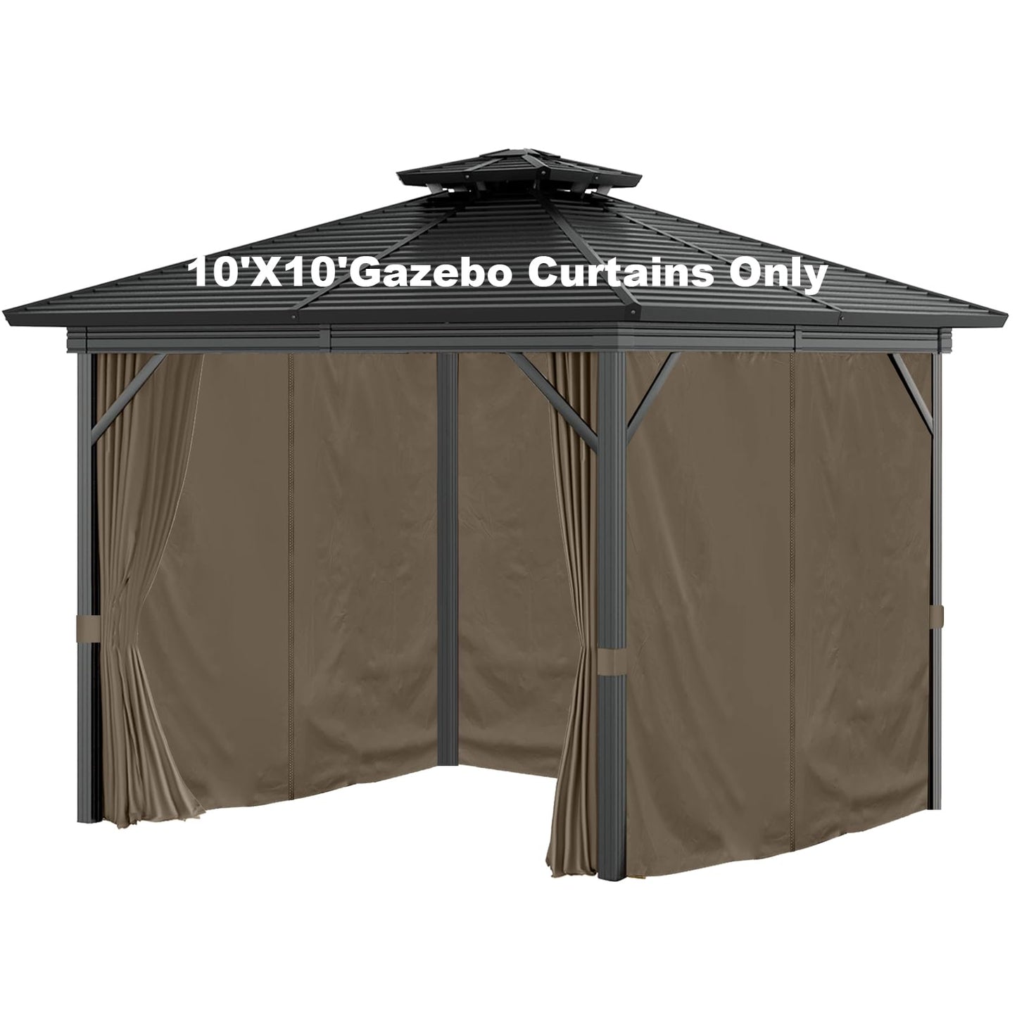Mogtuo Gazebo Curtains 10'x10' Outdoor Waterproof, 4-Panels Sidewall Curtains Universal Replacement with Zipper for Patio, Backyard, Garden (Brown, 10'x10')