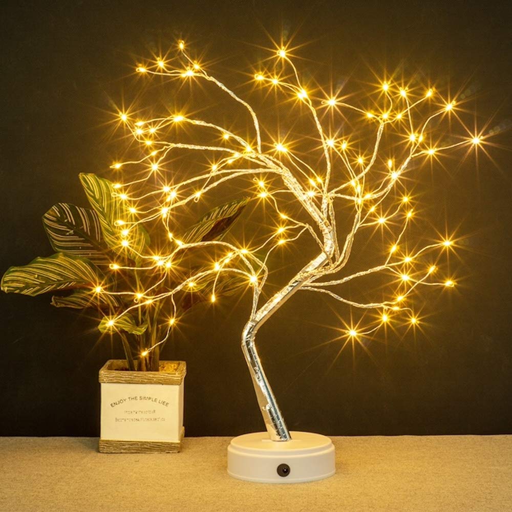 Lake Industries 20" LED Firefly Tree Lights | Bonsai - Bedroom, Desk Top, Table Lamp Decoration | USB/Battery Operated | Touch Switch | DIY Adjustable Branches | Home Party Holiday | Warm Lighting