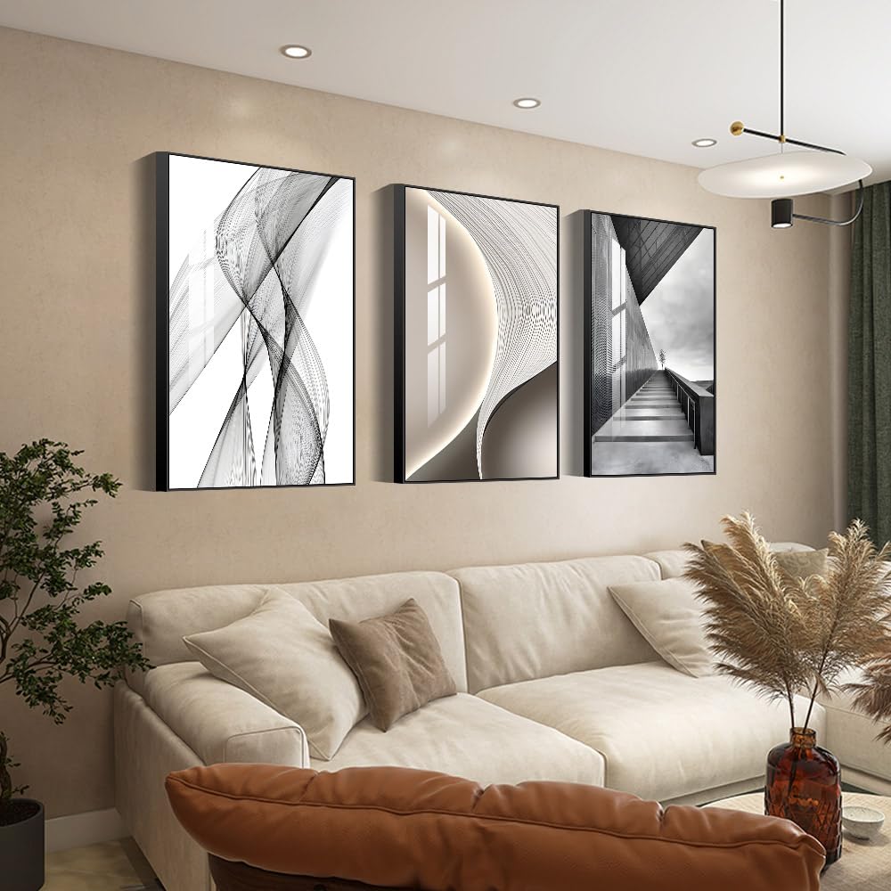 SUCSACEK Decorative Wall Art Prints 3 Panels Abstract Painting for Living Room, Bedroom, Dining Room, Kitchen, Bathroom, Office, Home Decor (Gray)