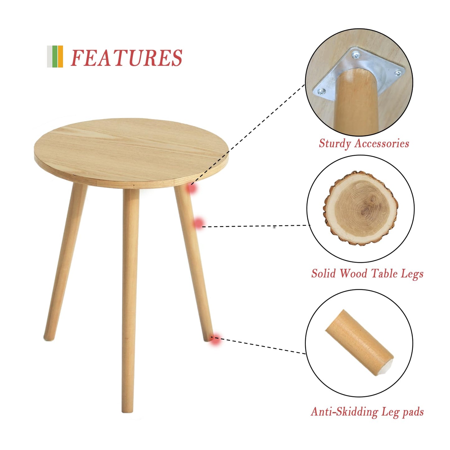 AWASEN Side Table Round, Small Accent Table Nightstand Modern End Table for Living Room Bedroom Office Small Spaces, 15.7''D x 19.69''H(Natural Walnut)