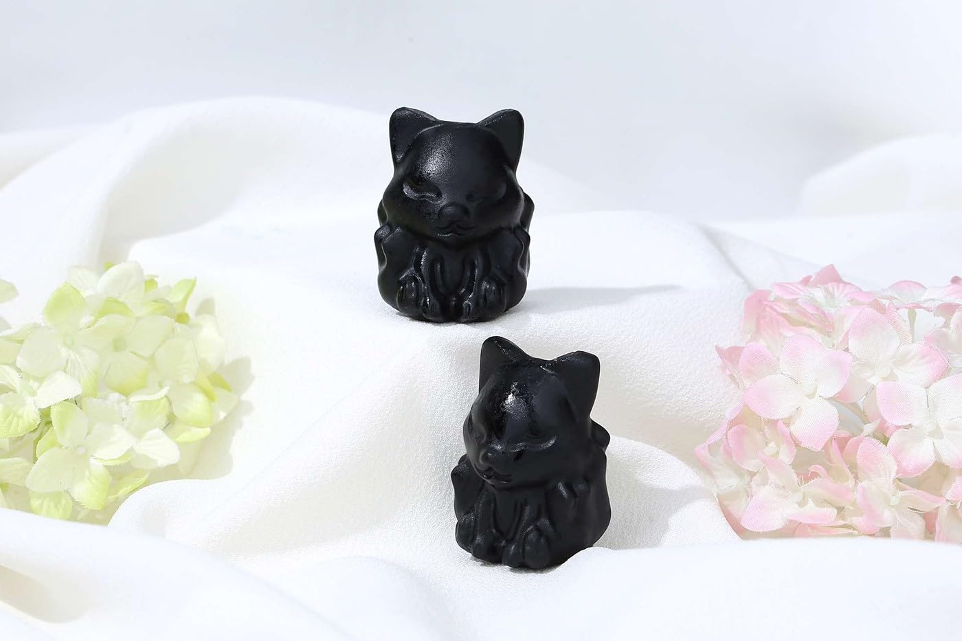 LAIDANLA 2" Matt Obsidian Fox Figurine Healing Crystals Black Fox Statue Hand Carved Natural Gemstone Polished Reiki Spiritual Pocket Animal Sculpture Home Office Room Desk Decor
