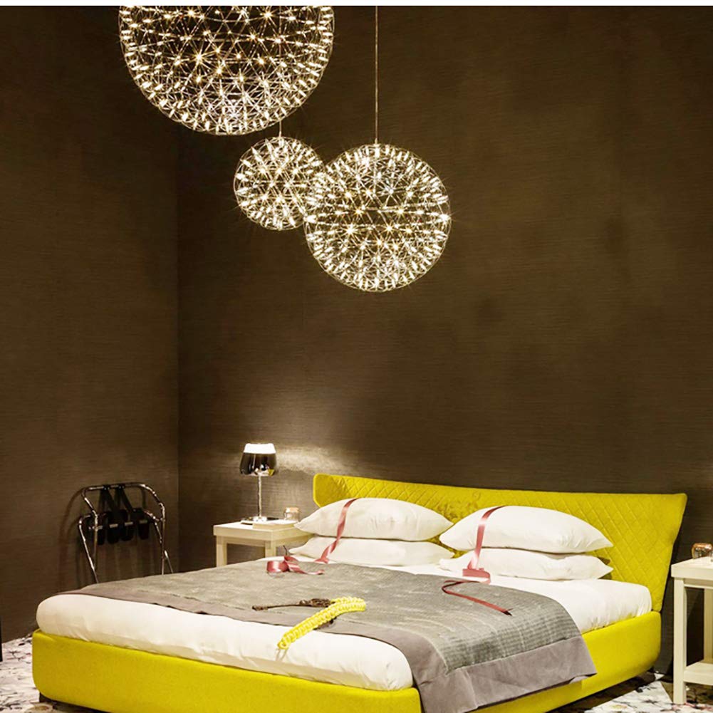EUUDROBY Hanging Lamp with Led Light Source,Creative Stainless Steel Pendant Light,Adjustable Height Sparkle elier for Livingroom,Corridor,Balcony 42 Beads 30cm