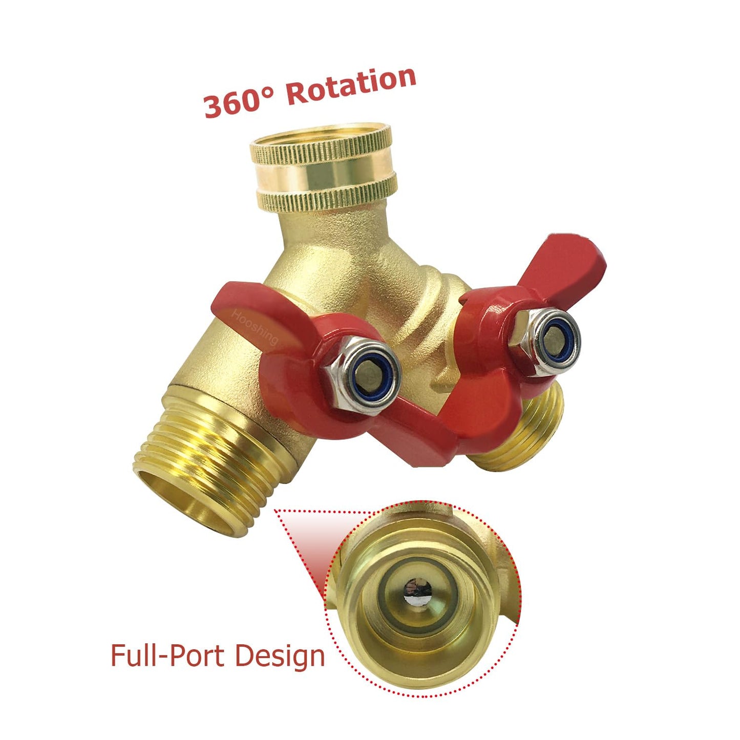 Hooshing Brass Garden Hose Splitter 3/4" GHT Hose Y Splitter 2 Valves Water Hose Faucet Adapters with Washers