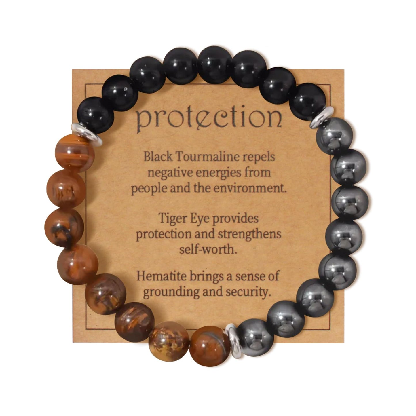 VECO-T Energy Mens Beaded Bracelets,Triple Protection Bracelet for Men,Made of Three Kinds of 8mm Beads (Black Obsidian Hematite Tiger Eye Beaded), Personalized Gifts for Men