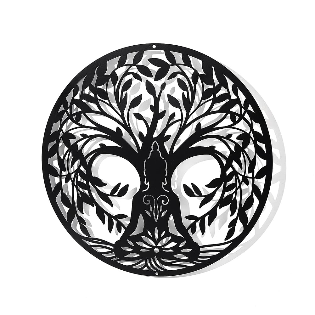 NBEADS Tree of Life and Yoga Metal Wall Art Decor, 11.8" Black Wall Hanging Decor Silhouette Wall Art for Home Bedroom Living Room Bathroom Kitchen Office Hotel Wall Decoration