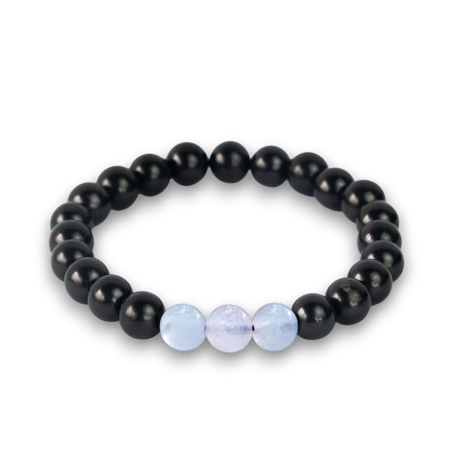 Karelian Heritage Black Shungite Beaded Bracelet, 8mm Handmade Stretchy Unisex, Crystal Healing Authentic Stone, Spiritual Chakra Balance Jewelry (Shungite & Moonstone)