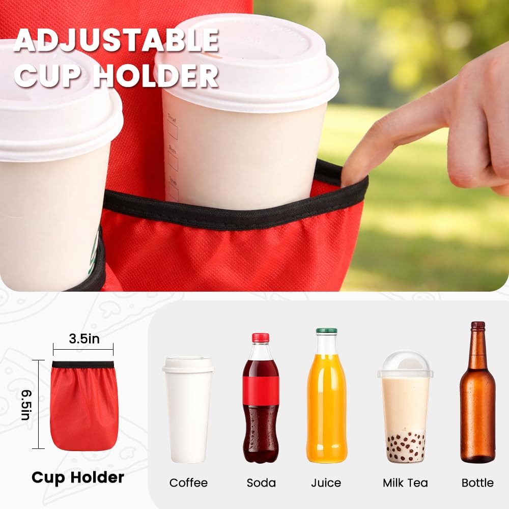 CIVJET Insulated Food Delivery Bag with 4 Cup Holders, XXX-Large Commercial Grade Insulated Grocery Bag, Keep Food Hot/Cold, Heavy Duty Cooler Bag with Drink Carrier, Catering Food Carrier, Red