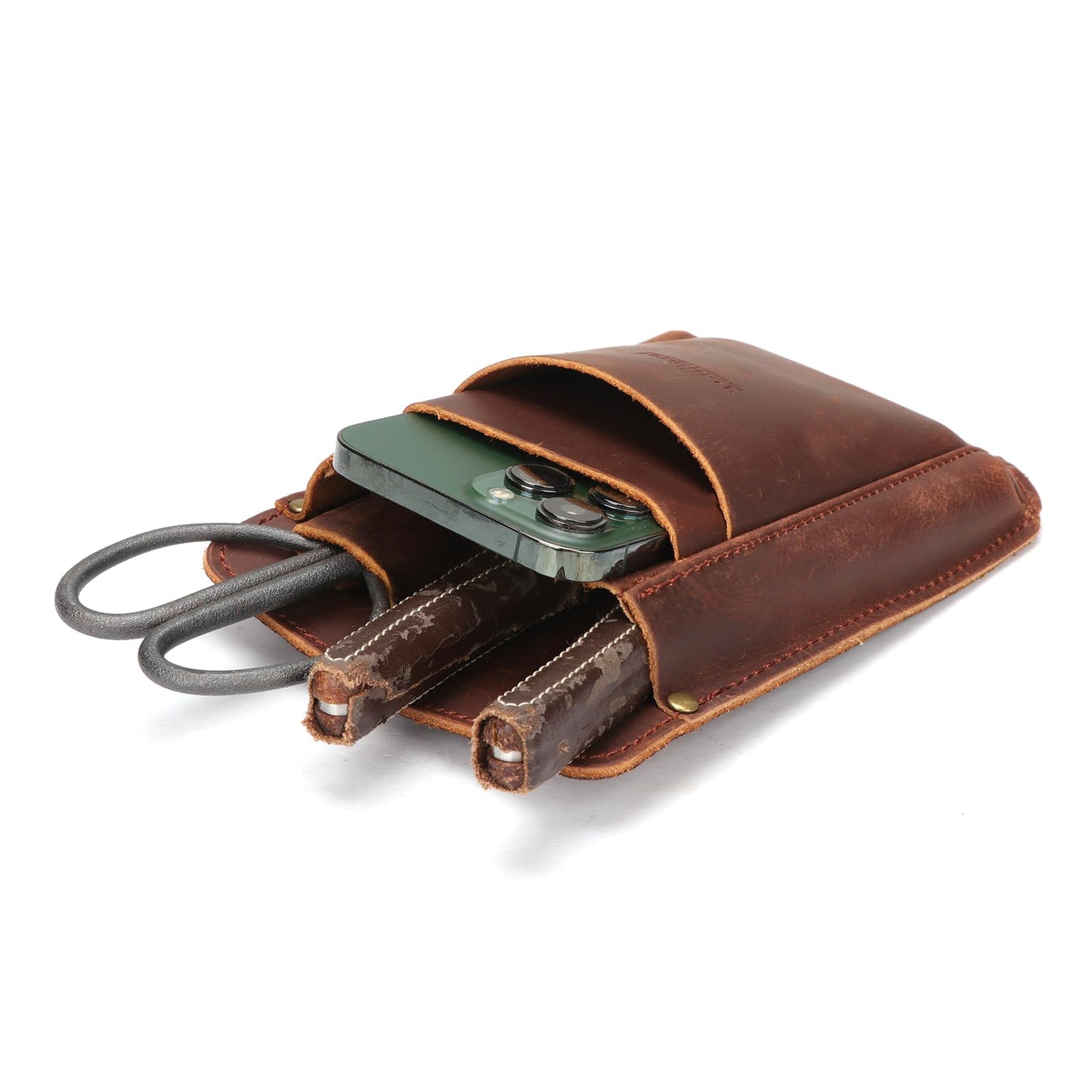 Tourbon Leather Florist Tool Waist Pouch Belt Garden Shoulder Crossbody Tools Bag Gardening Pruning Shears Holder Organizer Kit 4 Pockets (Brown)