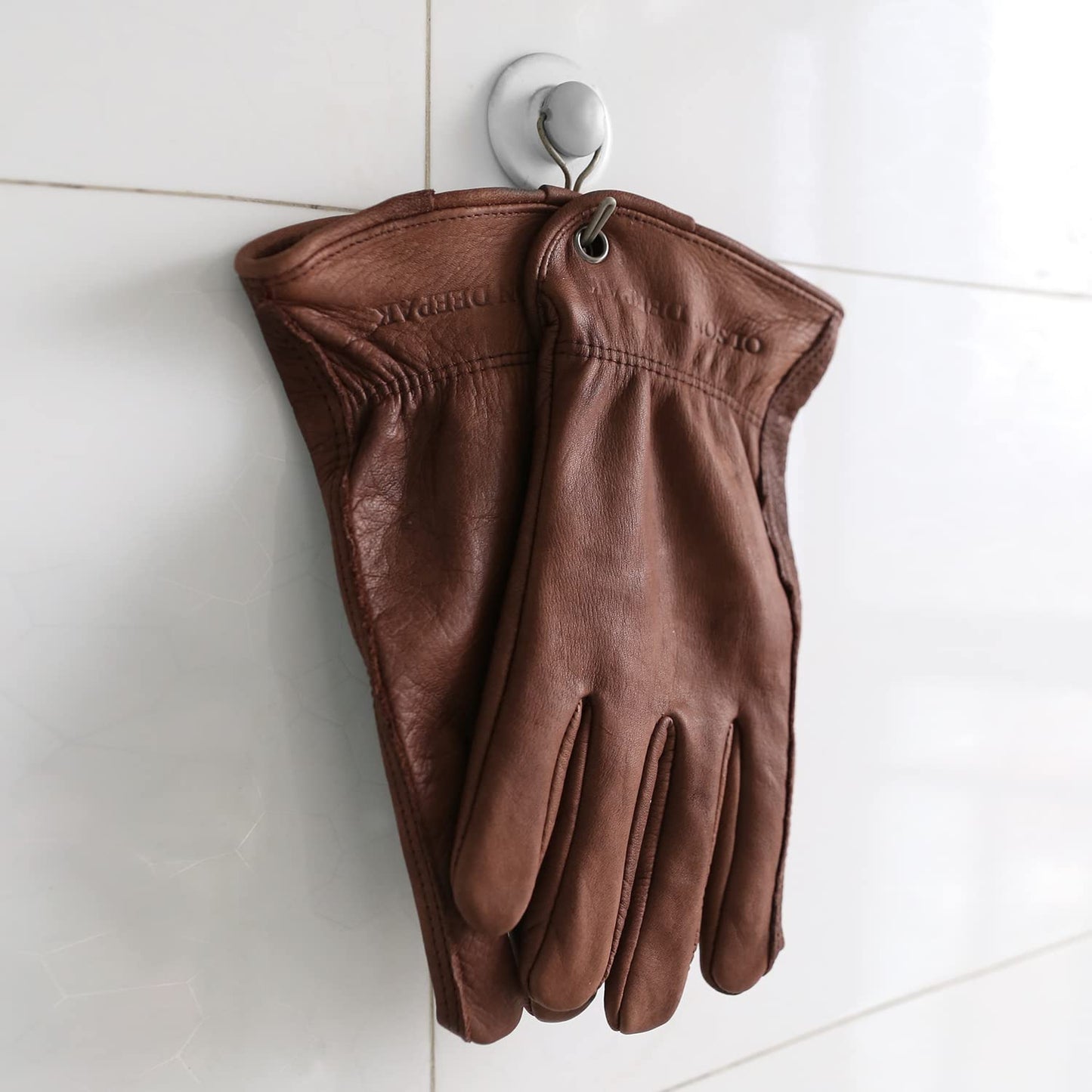 OLSON DEEPAK Waterproof Leather Work Gloves for Men&Women,Brown Cowhide Thornproof Garden work Gloves,Water Resistant windproof Gloves,Medium
