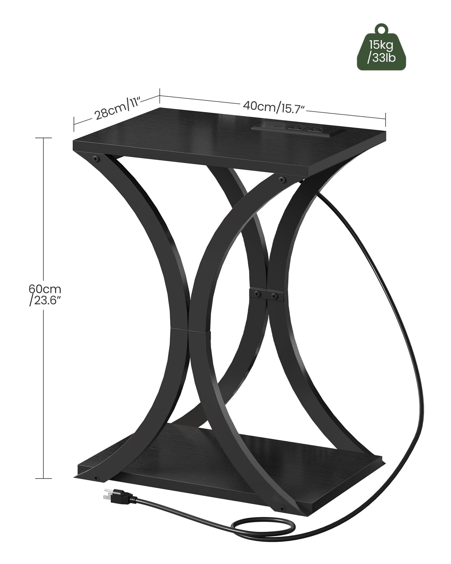 CHOEZON End Table with Charging Station, 2-Tier Modern Side Table, Nightstand with Storage Shelf, for Small Spaces, for Living Room, Bedroom, Black TBZ20UBB