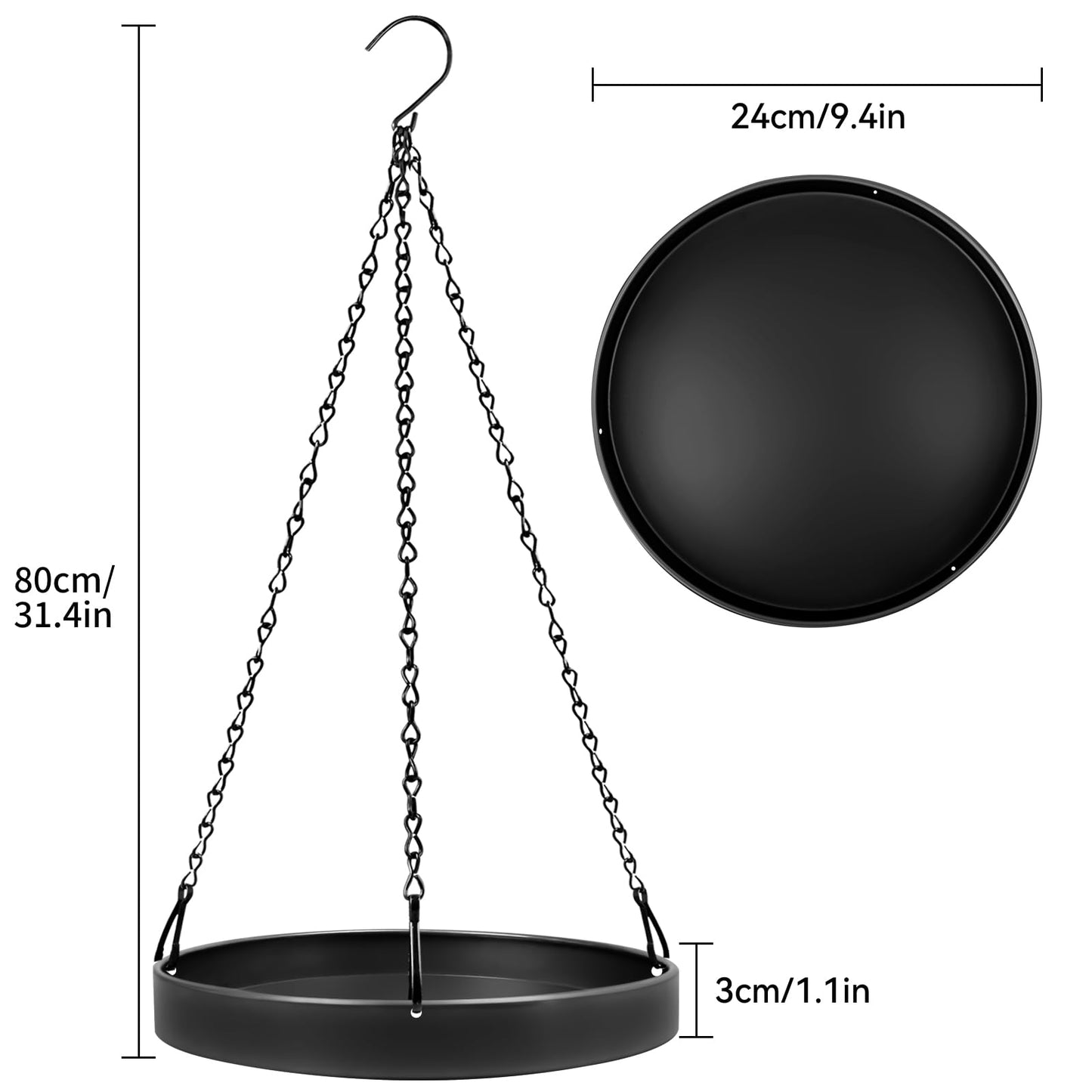 PIKAMAO Plant Hanger Indoor Outdoor, Hanging Planter Baskets for Outdoor Indoor Plants, Hanging Plant Holder Tray for Plants, Metal Window Plant Hanger, Black Hanging Plant Shelf, 2 Pack