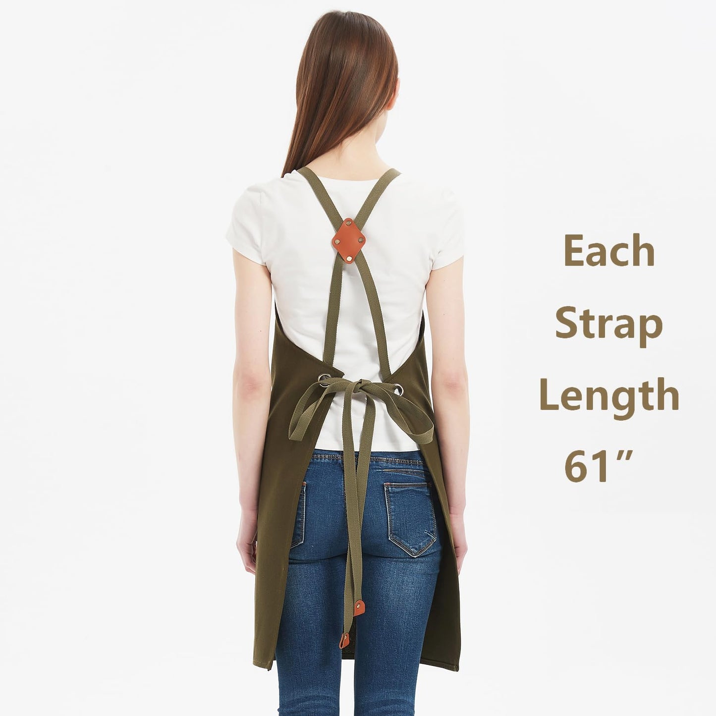 AFUN Chef Aprons for Women Men with Oversized Pockets, 12-Ounce Cotton Canvas Cross Back Water Repellent Apron (Grey Green)