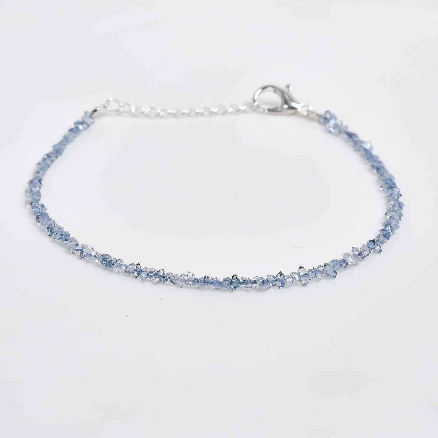 Gemkora Natural Blue Herkimer Diamond Quartz Crystal Bracelet Women Jewellery, Raw Chips Nuggets Beaded Bracelets, Bracelet, Special Event Jewellery, Silver Plated 8 inch Bracelets