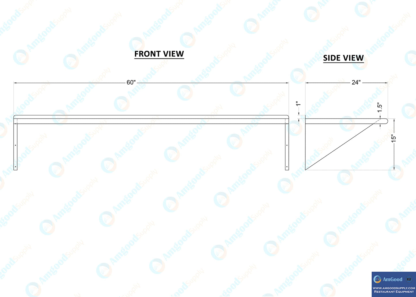AmGood 24 in. x 60 in. Stainless Steel Wall Shelf | NSF | Metal Shelving | Garage, Laundry, Storage, Utility Room | Restaurant, Commercial Kitchen