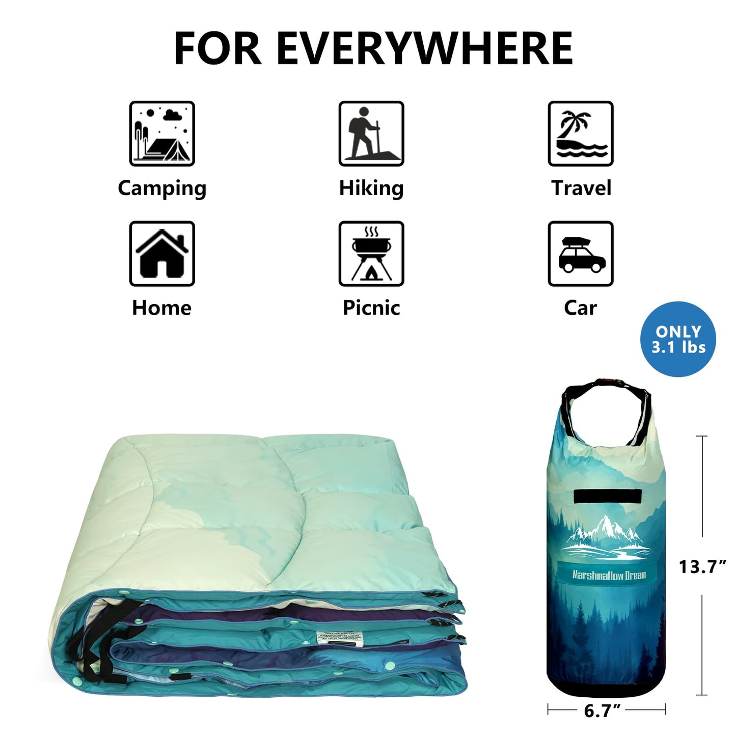 marshmallow dream Camping Blanket, Puffy Blankets Lightweight Windproof Resistant for Outdoors,Hiking, Backpacking,Car,Picnic,Stadium