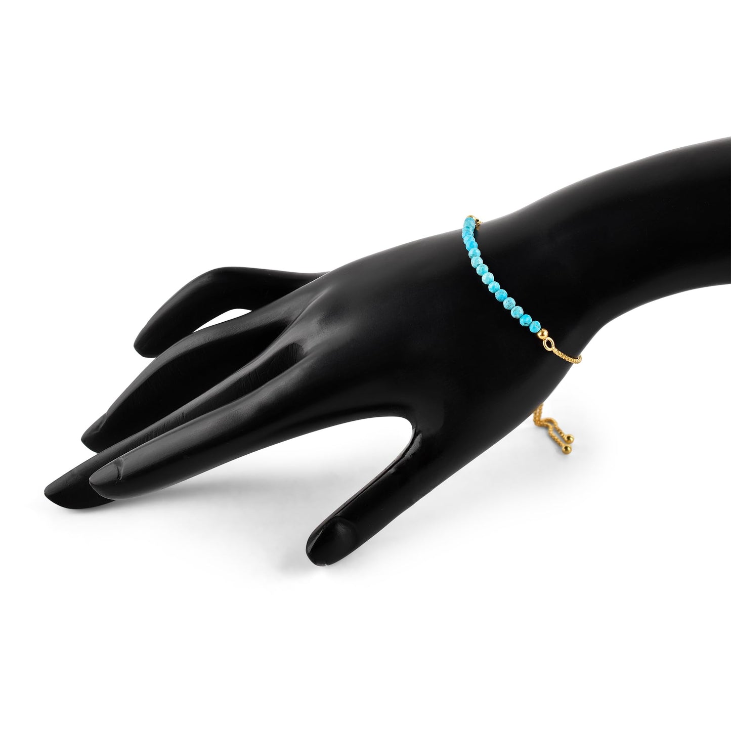 InfinityGemsArt Turquoise Bracelets For Women, December Birthstone Jewelry, Blue Beads Beaded Stone Bolo Slider Crystals Gemstones, 14K Gold Plated Adjustable Chain, Gifts For Her