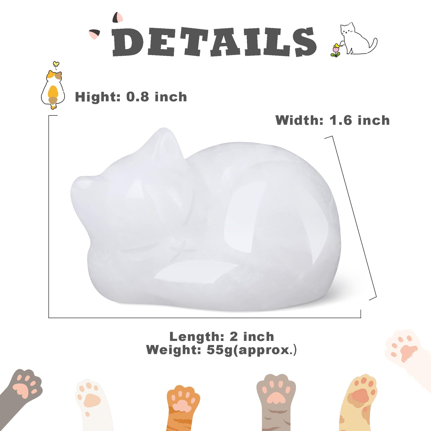 YATOJUZI 2" Cat Decor Figurines Clear Quartz Crystals Sleeping Cats Decor Hand Carved Cute Crystal Animal Statues Decors Room Home Office Desk Decorations Cat Gifts for Women