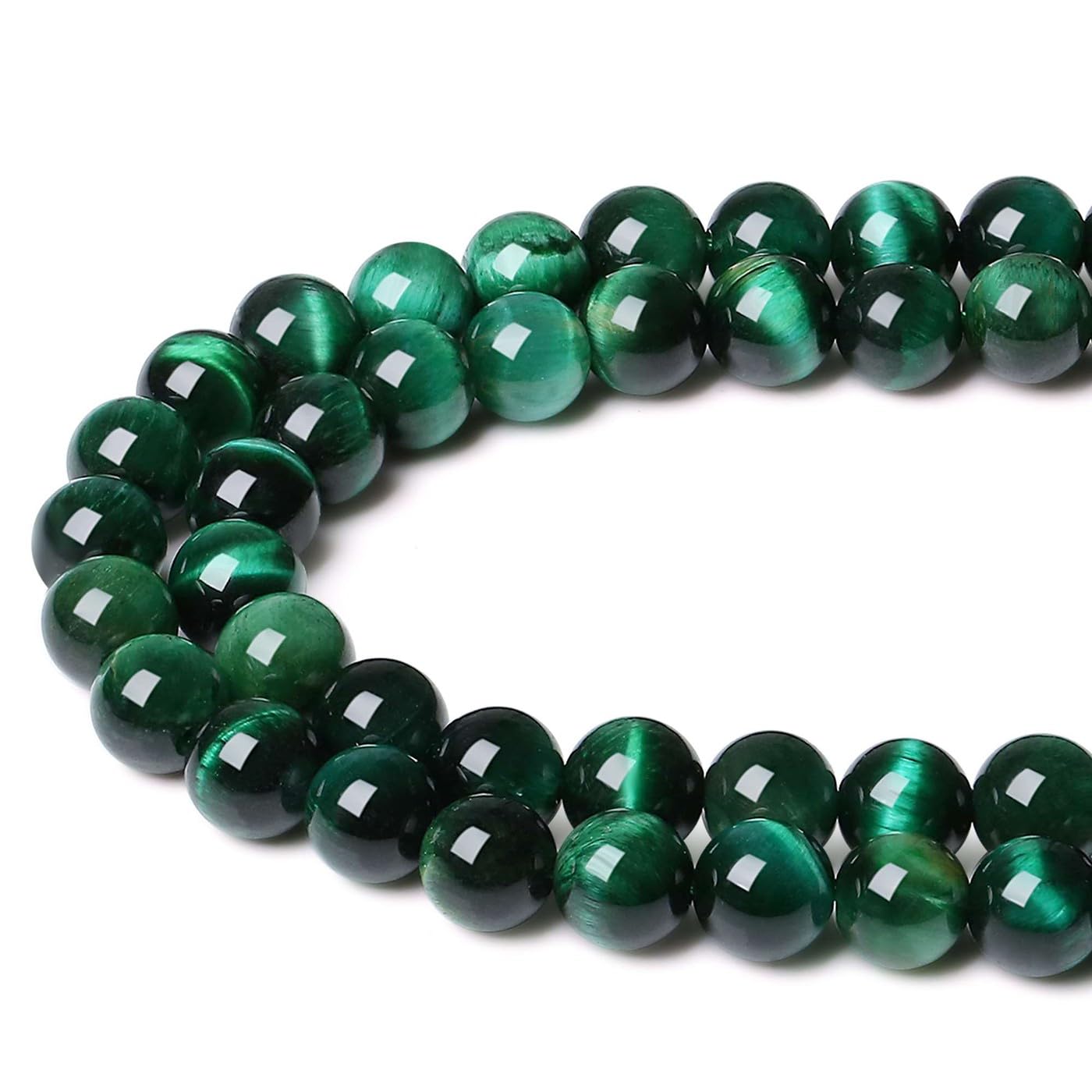 LAIDANLA Green Tiger Eye 8mm Natural Stone Beads Round Loose Gemstone Stone Beads for DIY Bracelet Necklace Earrings Jewelry Making Polishing Beading Crystal 96PCS 2 Strand 32"