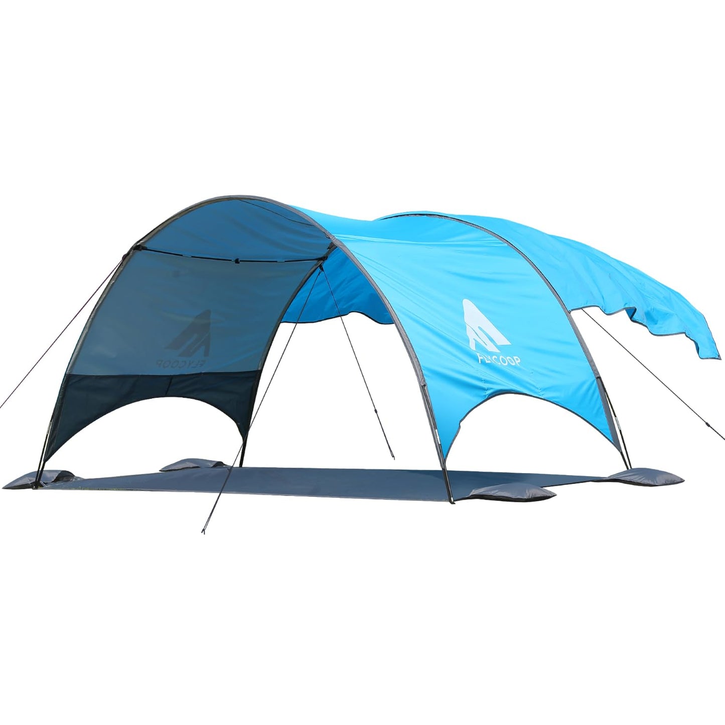 Flycoop 2026 Beach Tent with Floating Shade Sail – Portable & Ventilated Beach Umbrella Canopy with 360° Airflow, Dual Side Pockets & Extra Sun Coverage (3–4 People, 106 * 65 * 62"+75"*98" Sail)