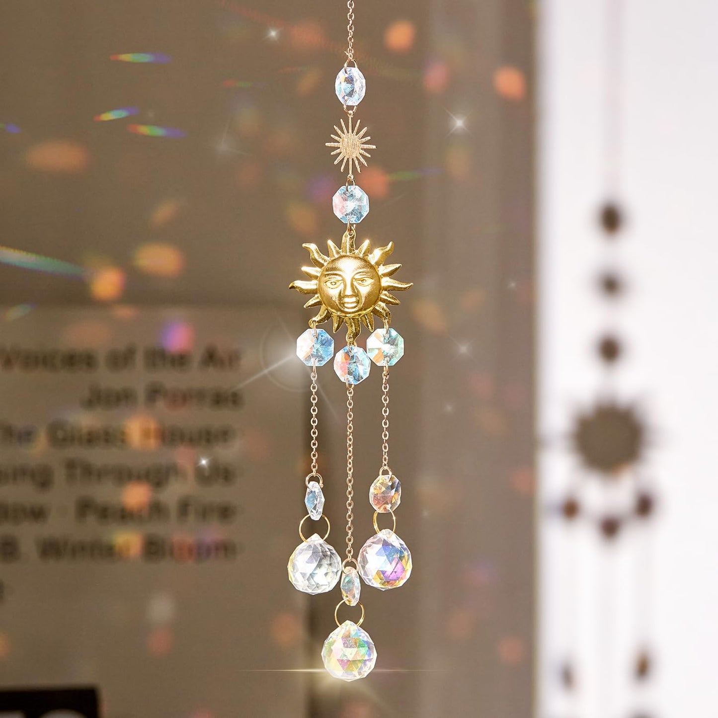 Louxiar 4PK Crystal Suncatcher for Windows Hanging Decor, Prism Sun Catcher with Chain and Hook, Rainbow Maker for Ceiling Garden Home Indoor Ornaments