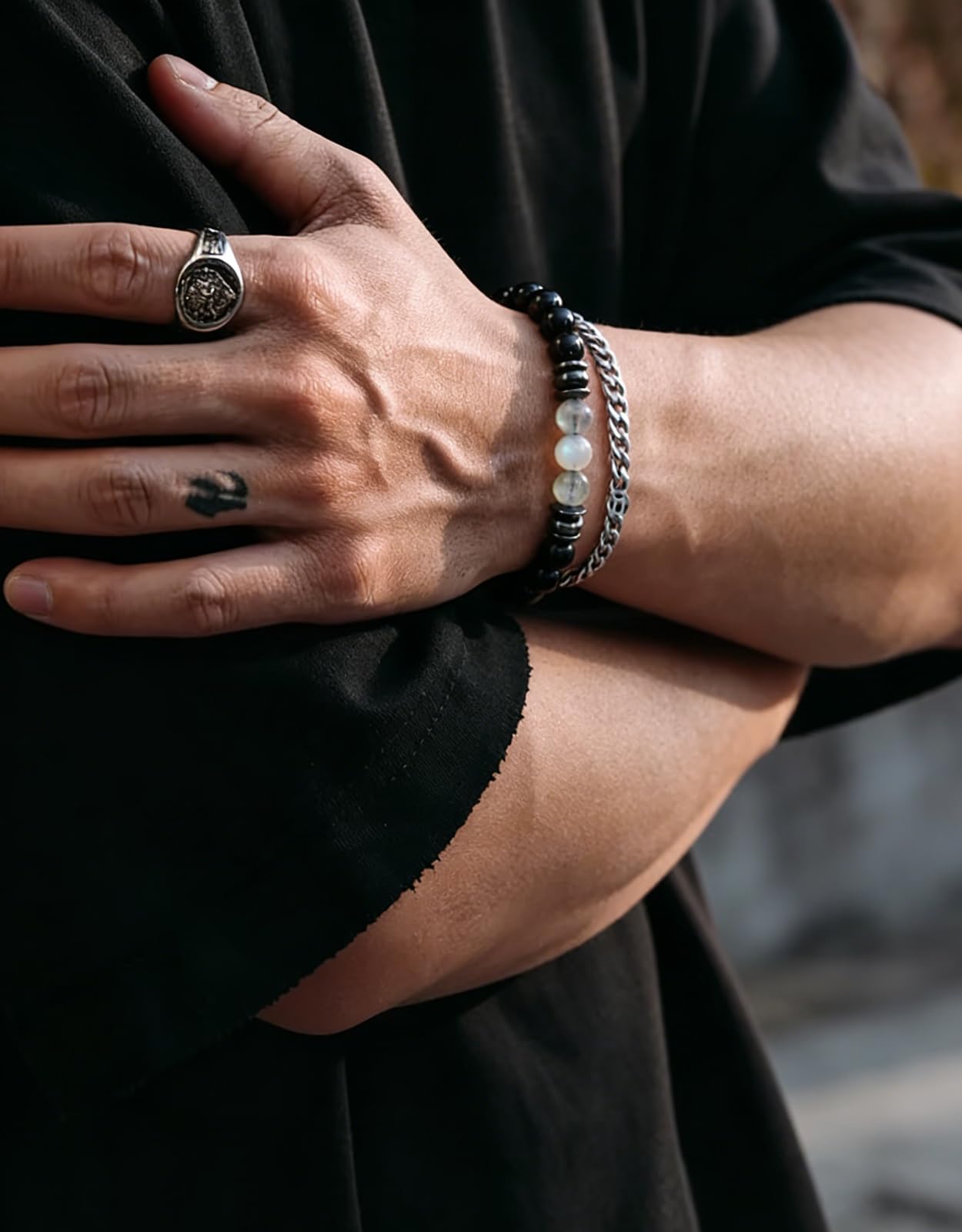 Landorilo Gifts for Men, 8mm Natural Stone Beaded Bracelets, Black Tourmaline & Labradorite Healing Bracelet, Handmade Mens Jewelry Gift for Him, Husband, Son, Father, Friend(Happy Birthday-7.5in)