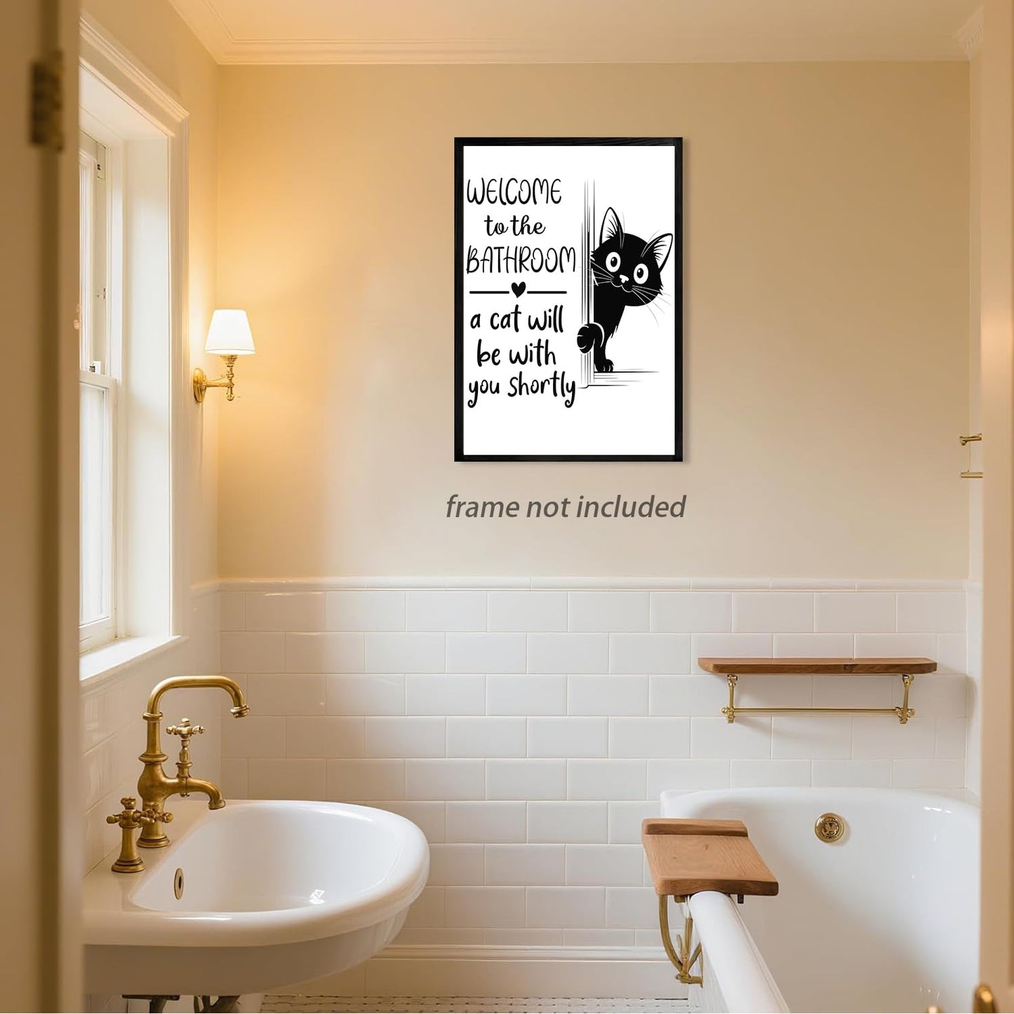 HNNXAR Funny Cat Bathroom Wall Art,Welcome To The Bathroom A Cat Will Be With You Shortly Paintings Posters,Black and White Funny Canvas Pictures Prints,Cute Black Cat Wall Decor 12x16in Unframed