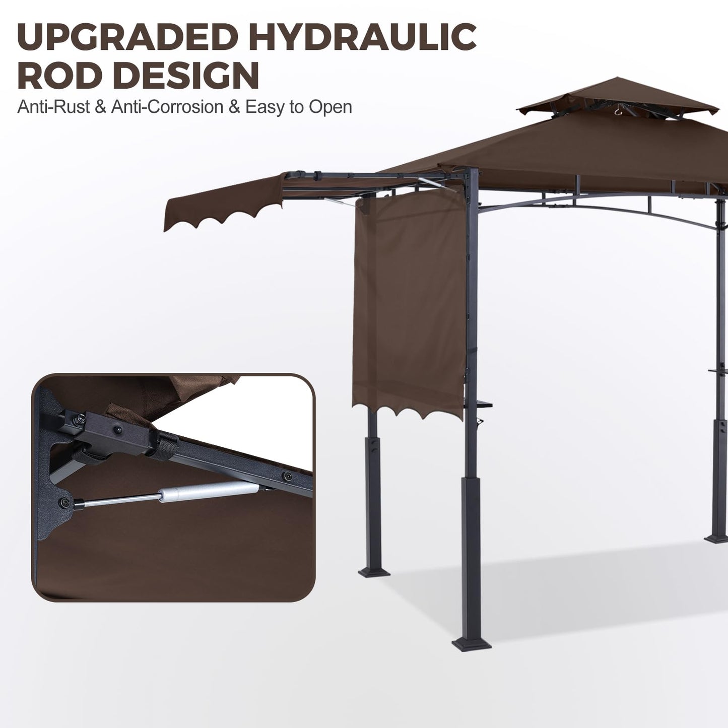 ABCCANOPY Grill Gazebo with Extra Awning - 11x5 Outdoor BBQ Canopy Shelter with 2 Led Lights for Patio Backyard Grilling (Coffee)