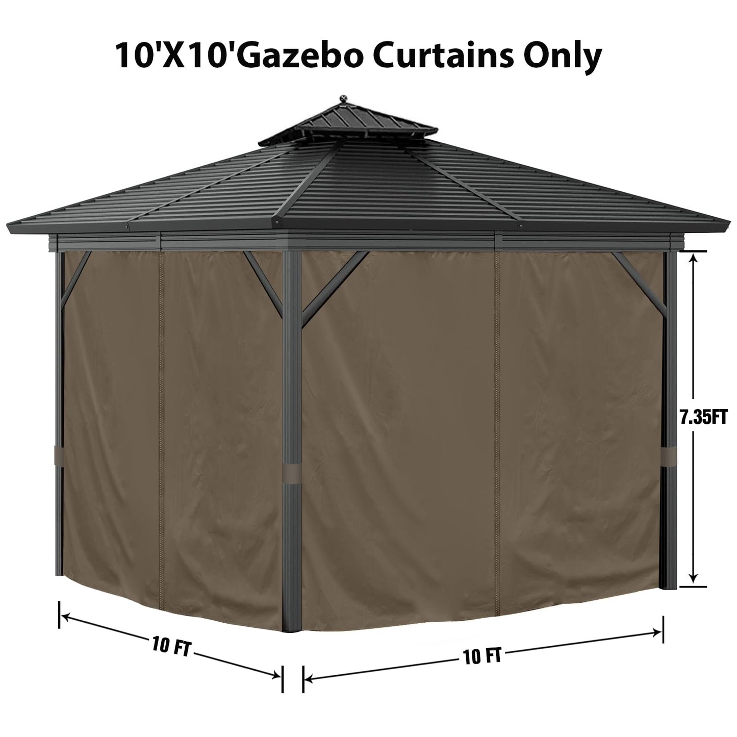 Mogtuo Gazebo Curtains 10'x10' Outdoor Waterproof, 4-Panels Sidewall Curtains Universal Replacement with Zipper for Patio, Backyard, Garden (Brown, 10'x10')