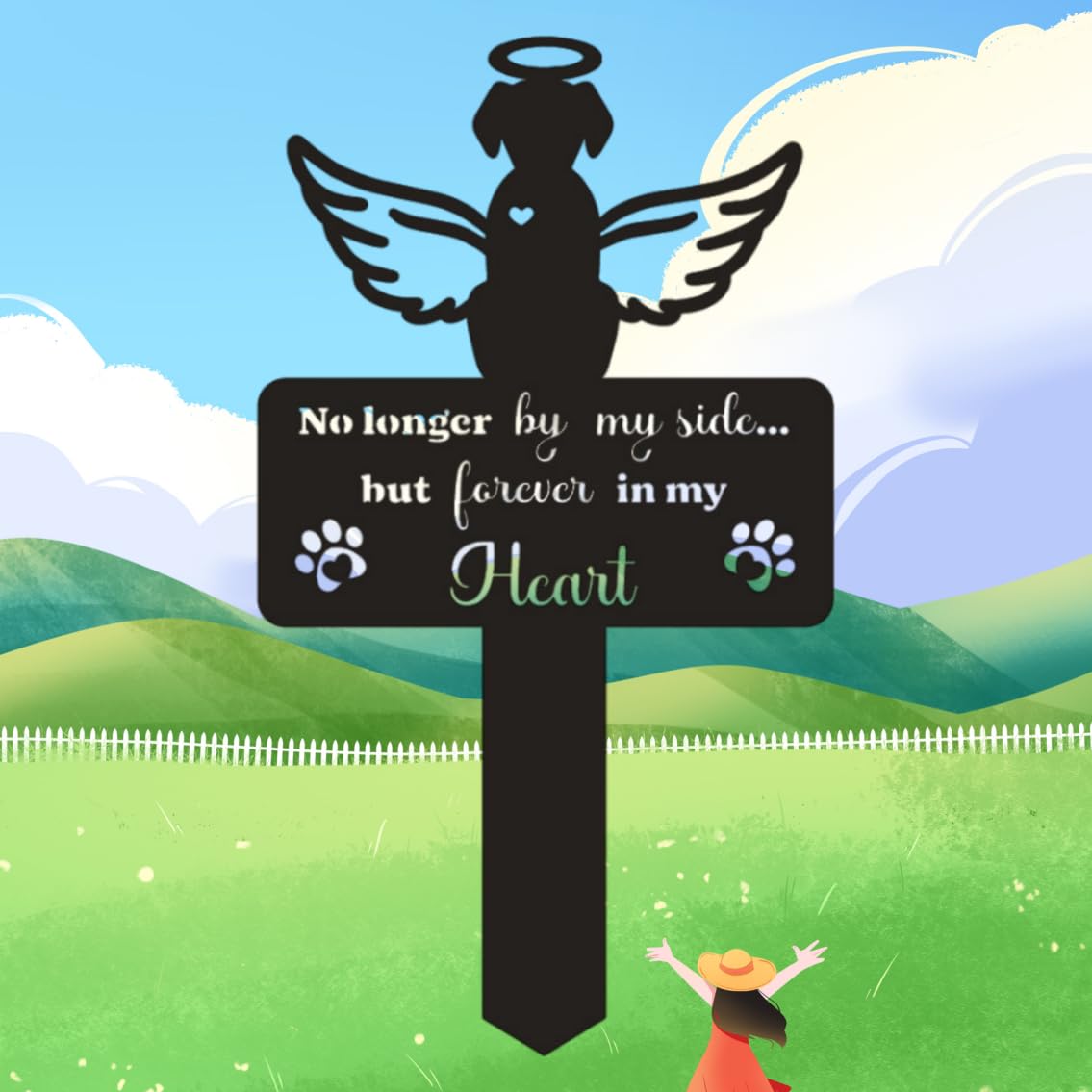HSECPTOW Metal Dog Memorial Garden Marker, 12 inch Outdoor Pet Grave Marker with Silhouette Design, Weatherproof Headstone Plaque for Indoor, Yard